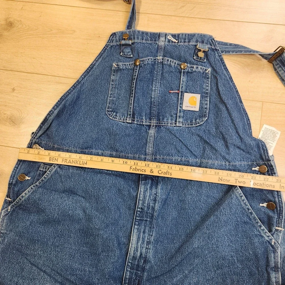 Carhartt Overalls Mens 46x30 Blue Denim Bib Workwear Utility Pockets Carpenter